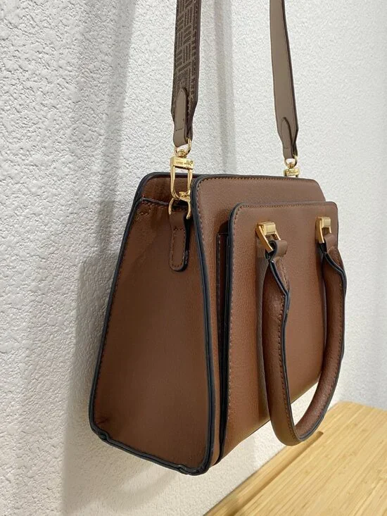 Anne Klein Cognac Satchel - Includes 2 Straps! Monogram & Matching Leather - Picture 5 of 14